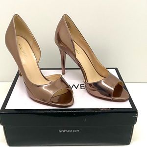 NEW: Nine West Open Toe High Heeled Pump • Patent Bronze • 7.5